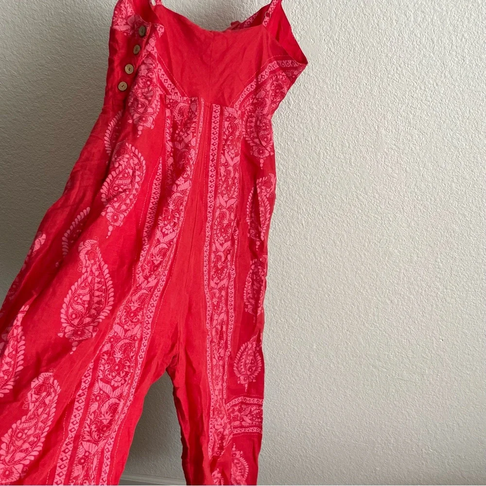 Free People Feel The Sun Bandana Patterned Jumpsuit Red Size 8 - Picture 10 of 12